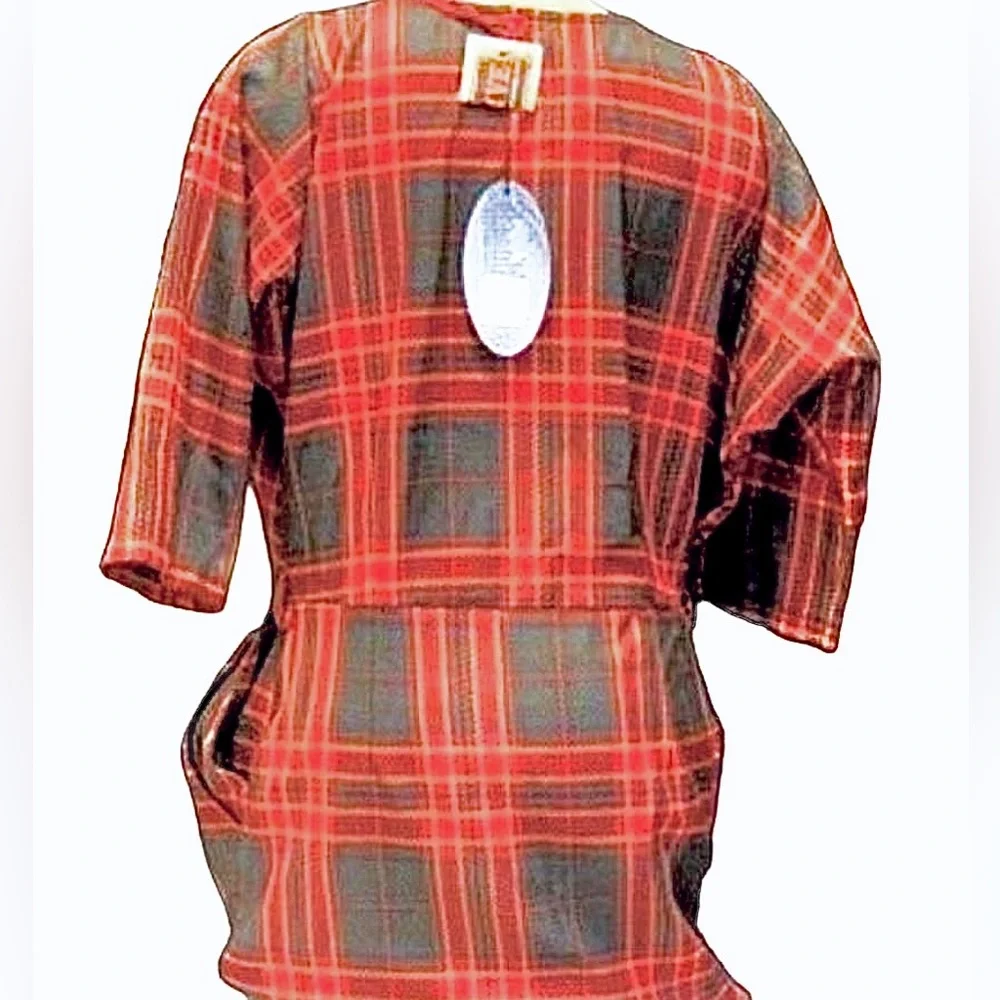 NEW Tugce & Ece Bold Red & Gray Tartan Collection Midi Dress with Pockets SZ 6‎